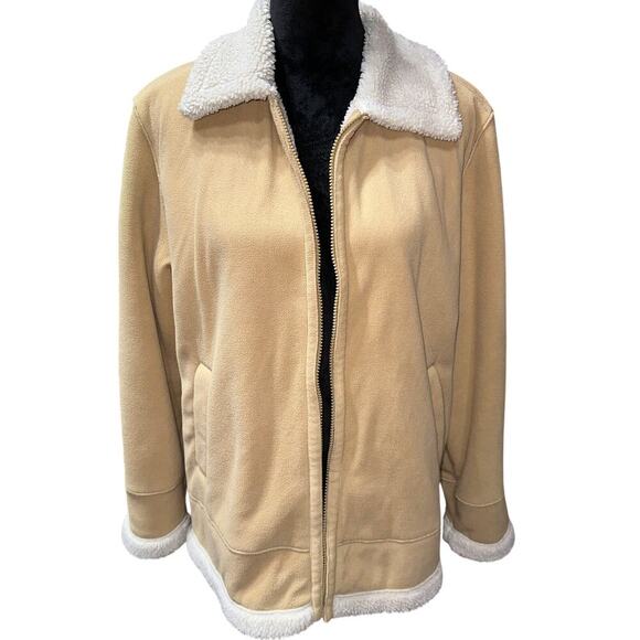 ESPRIT Women’s Coat fleece Sherpa  full zip pockets Beige Ivory XL - Picture 1 of 9